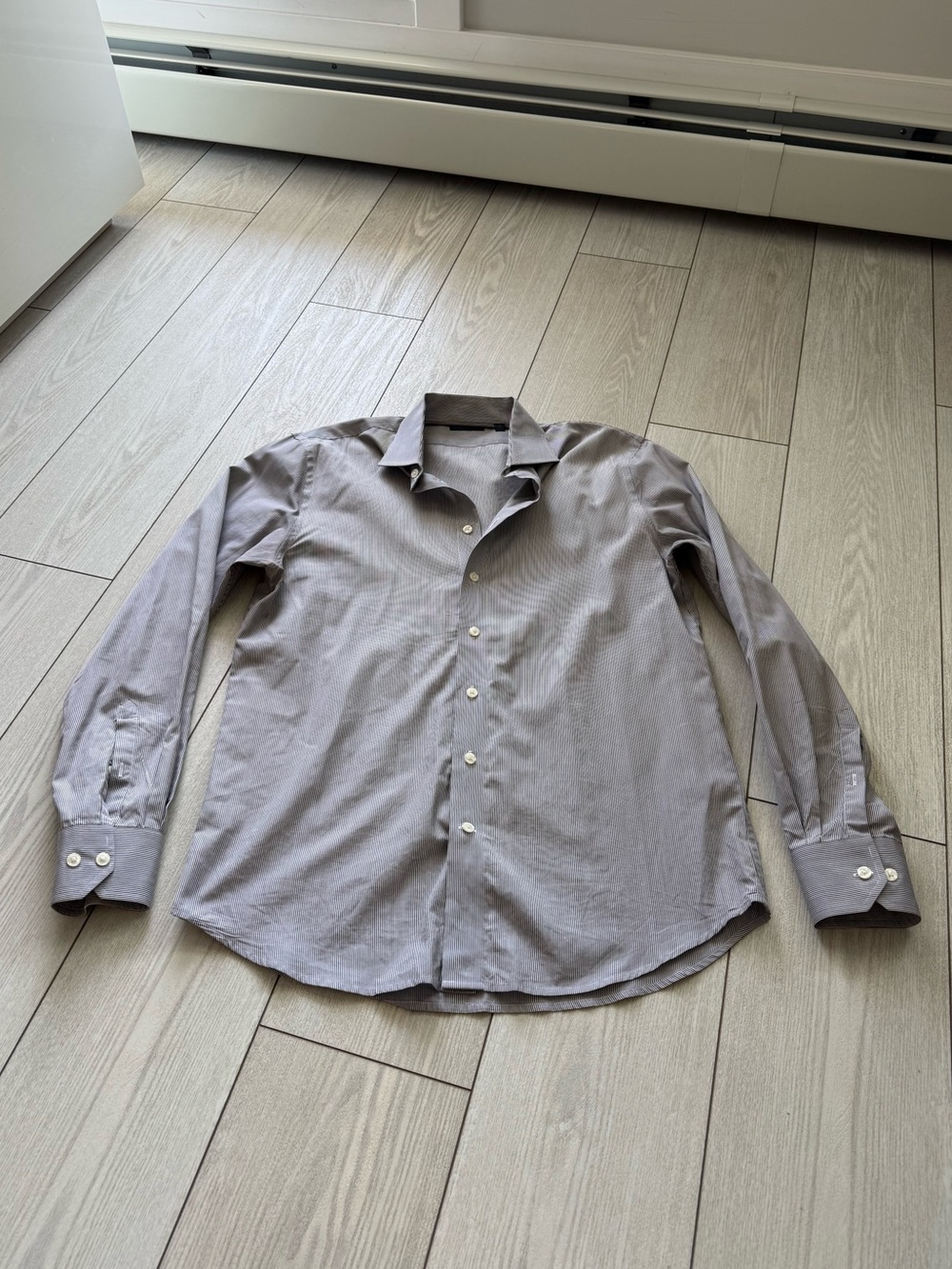 Patrick Assaraf 100% cotton dress shirt buttons long sleeve brown blue stripes M